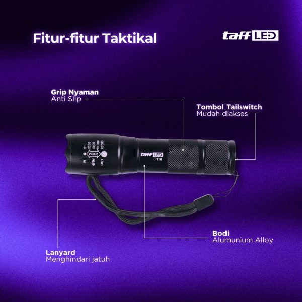 TaffLED Senter LED Cree T6 1000 Lumens with 395nm UV Light - T118