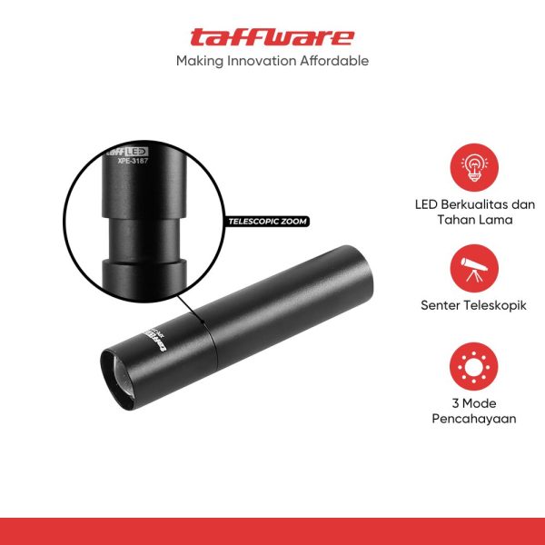 TaffLED Senter LED Mini Rechargable Telescopic Zoom XPE - 3187