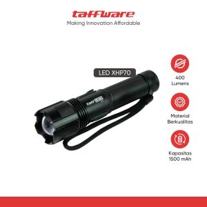 TaffLED Senter LED Tactical Flashlight Zoomable Head XHP70 400 Lumens - P7