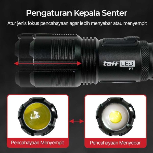 TaffLED Senter LED Tactical Flashlight Zoomable Head XHP70 400 Lumens - P7
