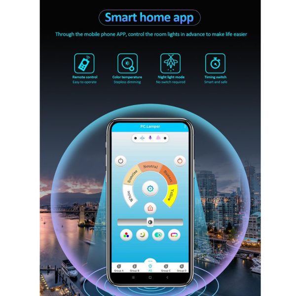 TaffLED Lampu Plafon LED Chandelier Remote App 3 Color 5 Head 60W - IR-41