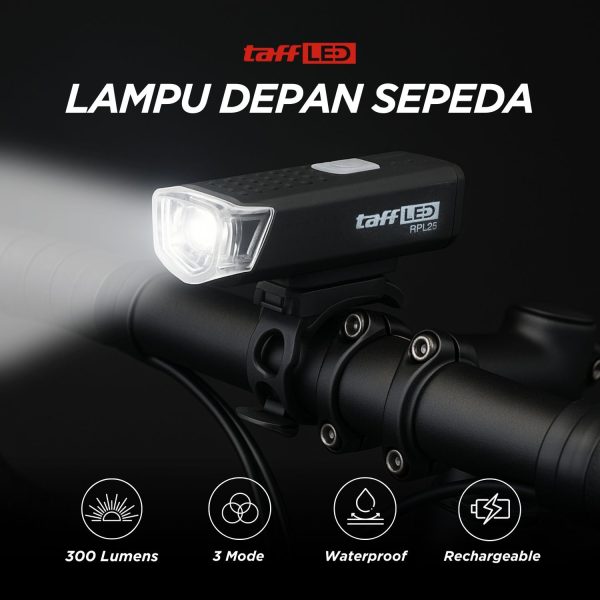 TaffLED Lampu Depan Sepeda LED USB Rechargeable 800mAh 300 Lumens - RPL25