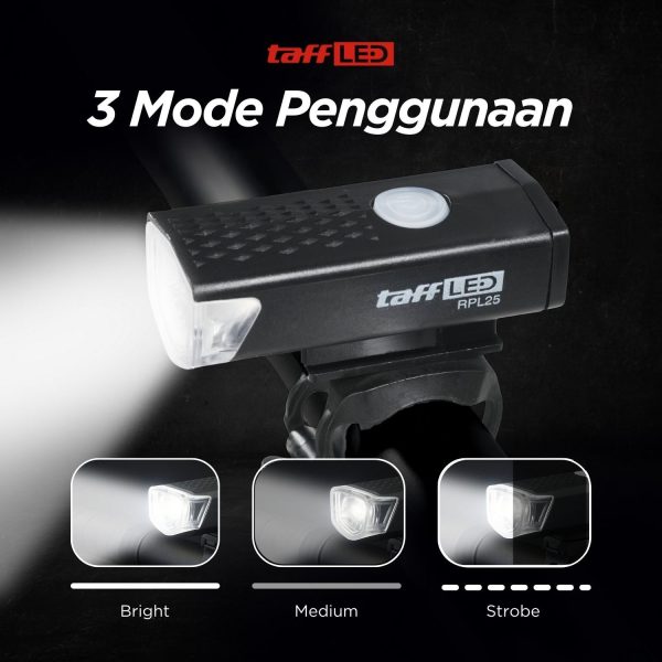 TaffLED Lampu Depan Sepeda LED USB Rechargeable 800mAh 300 Lumens - RPL25