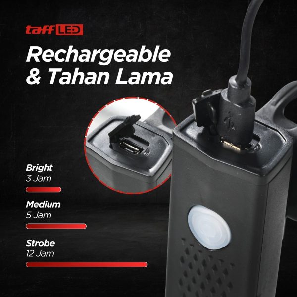 TaffLED Lampu Depan Sepeda LED USB Rechargeable 800mAh 300 Lumens - RPL25