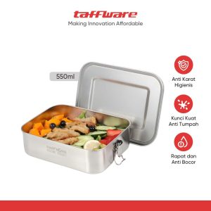 ginee_20251117181018682_3642635417.jpg TaffHOME Kotak Makan Lunch Box Stainless Steel Single Layer 550ml - UP55