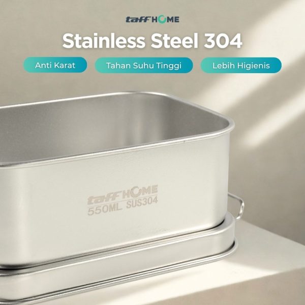 TaffHOME Kotak Makan Lunch Box Stainless Steel Single Layer 550ml - UP55