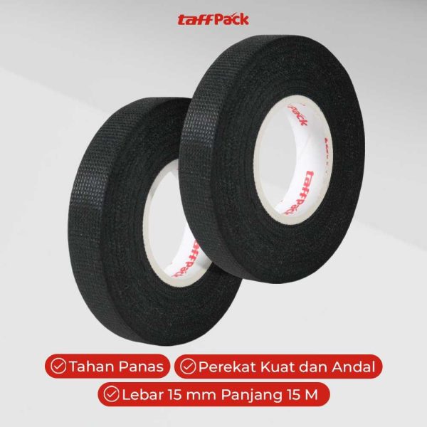 TaffPACK Lakban Kain Pembungkus Kabel Tape Heat-resistant 15M 15mm - TF12