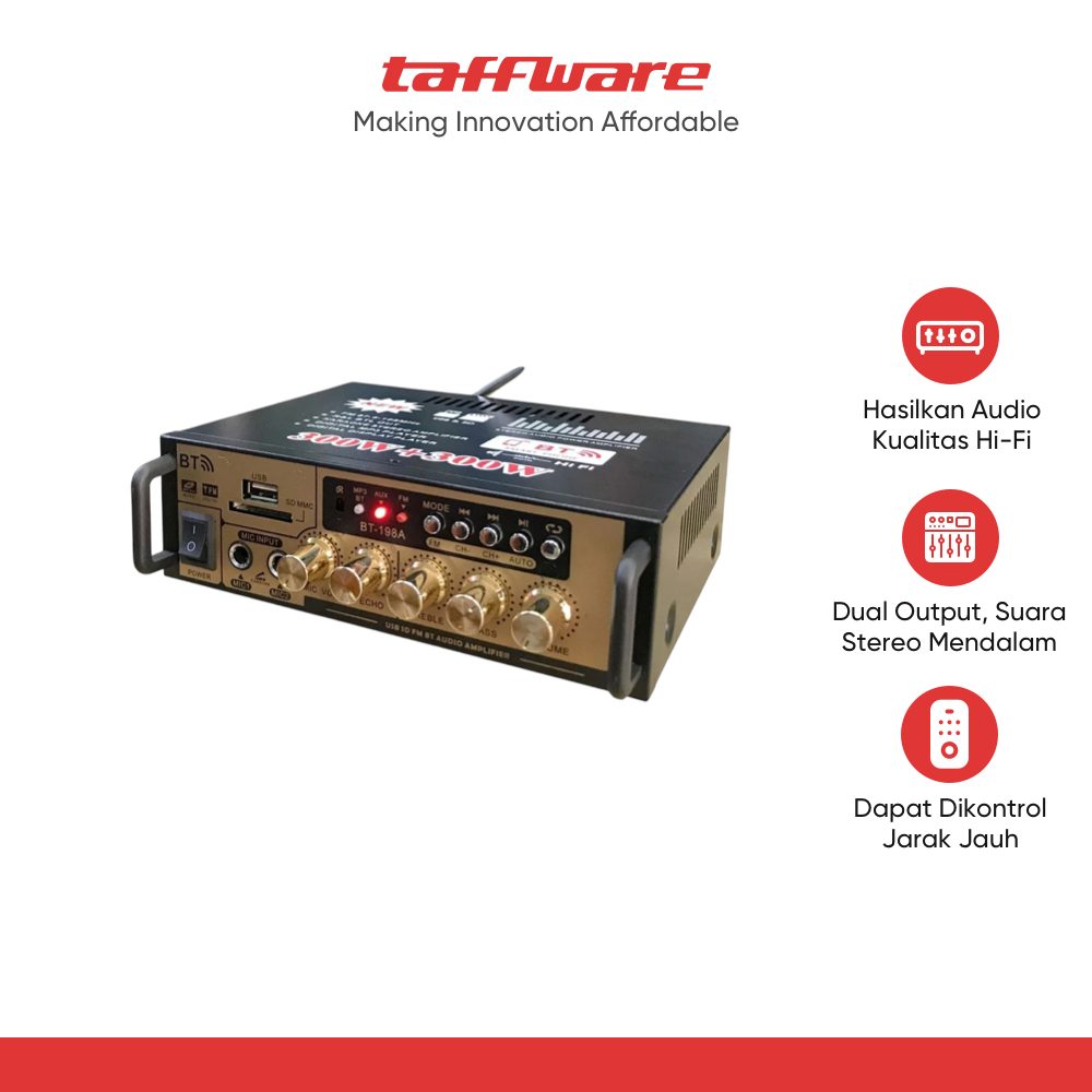TaffSTUDIO Audio Amplifier Bluetooth HiFi DSP Mic Input 2 Channel - BT-198A