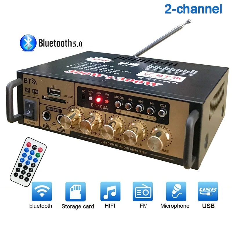TaffSTUDIO Audio Amplifier Bluetooth HiFi DSP Mic Input 2 Channel - BT-198A