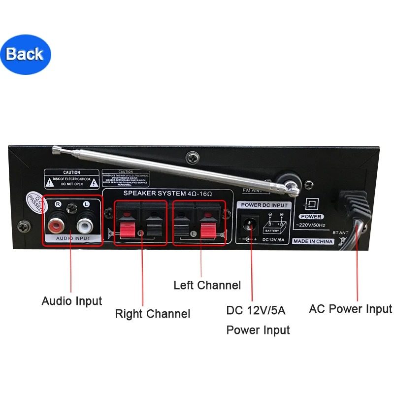 TaffSTUDIO Audio Amplifier Bluetooth HiFi DSP Mic Input 2 Channel - BT-198A