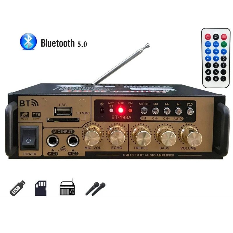 TaffSTUDIO Audio Amplifier Bluetooth HiFi DSP Mic Input 2 Channel - BT-198A