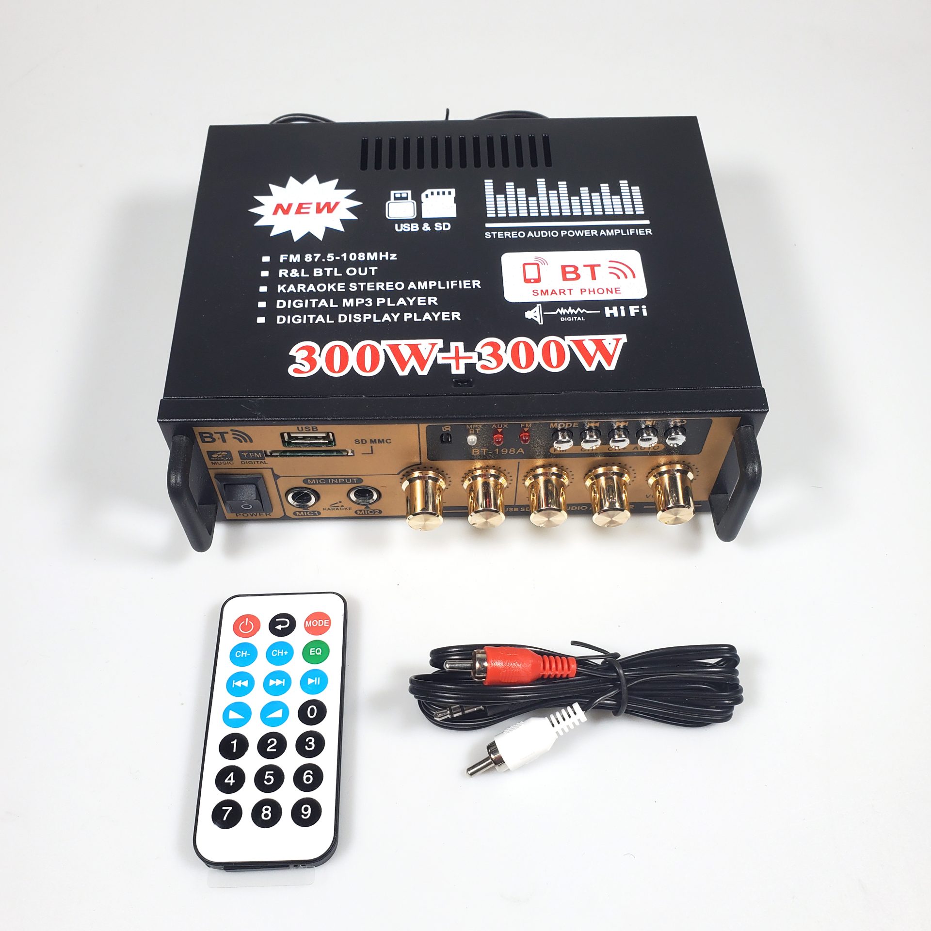 TaffSTUDIO Audio Amplifier Bluetooth HiFi DSP Mic Input 2 Channel - BT-198A