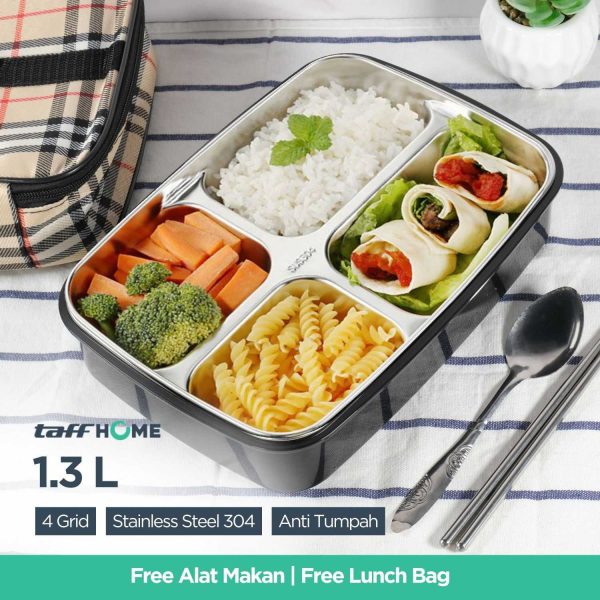 TaffHOME Kotak Makan Stainless Steel 304 Sealed Lunch Box 1.3L - U-4