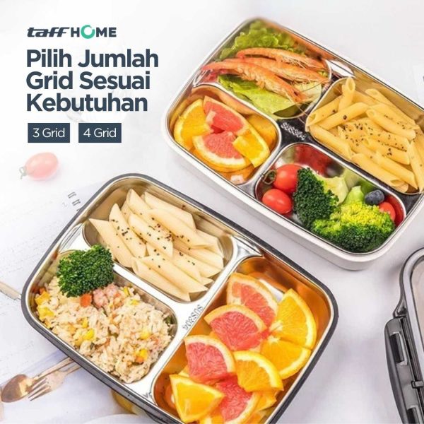 TaffHOME Kotak Makan Stainless Steel 304 Sealed Lunch Box 1.3L - U-4