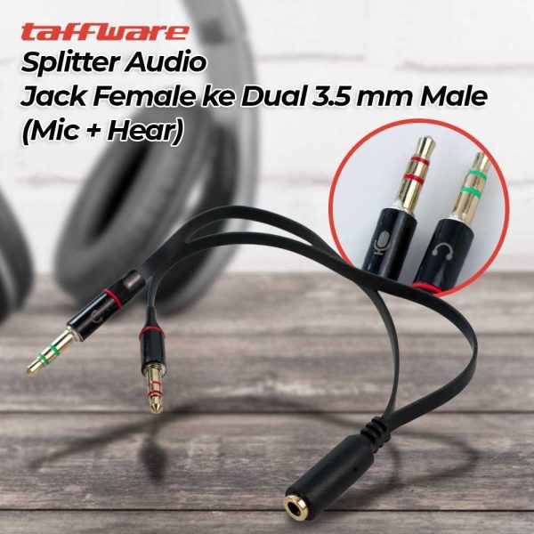 TaffSTUDIO Splitter Audio Jack Female ke Dual 3.5mm Male (Mic+Hear) - L43