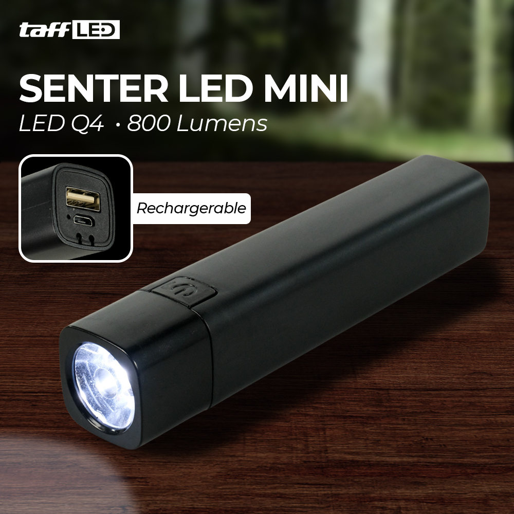 crop - 8 TaffLED Senter LED Mini Flashlight USB Rechargerable Q4 800 Lumens - HT601