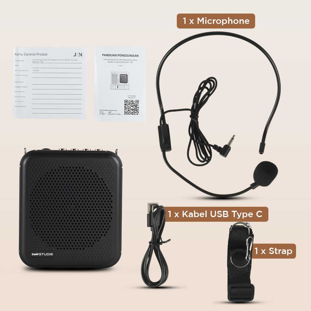 TaffSTUDIO Penguat Suara Mini Megaphone Active Speaker Guide Bluetooth - S62