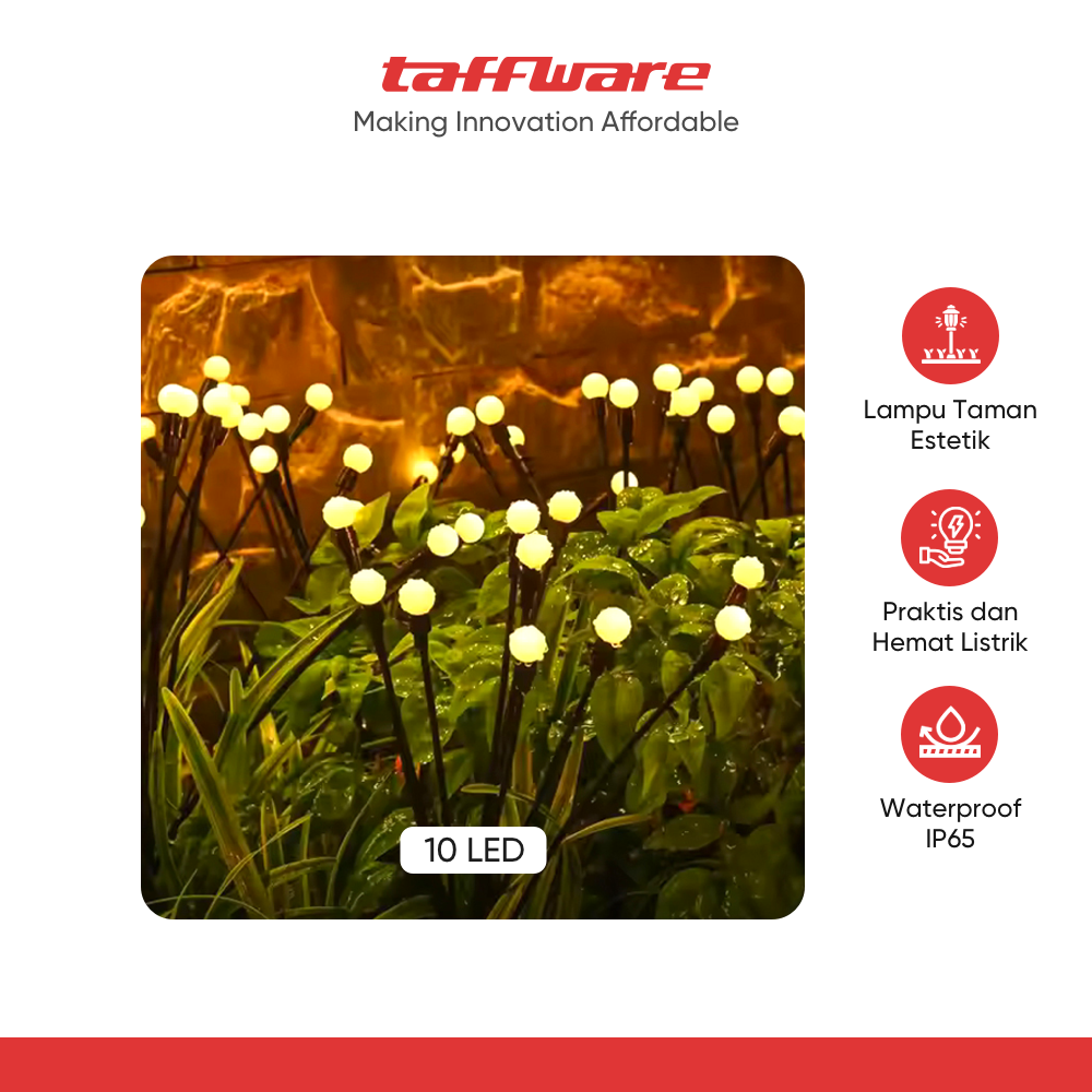 TaffLED Lampu Solar LED Firefly Waterproof Floor 10 Heads Warm White - H-10
