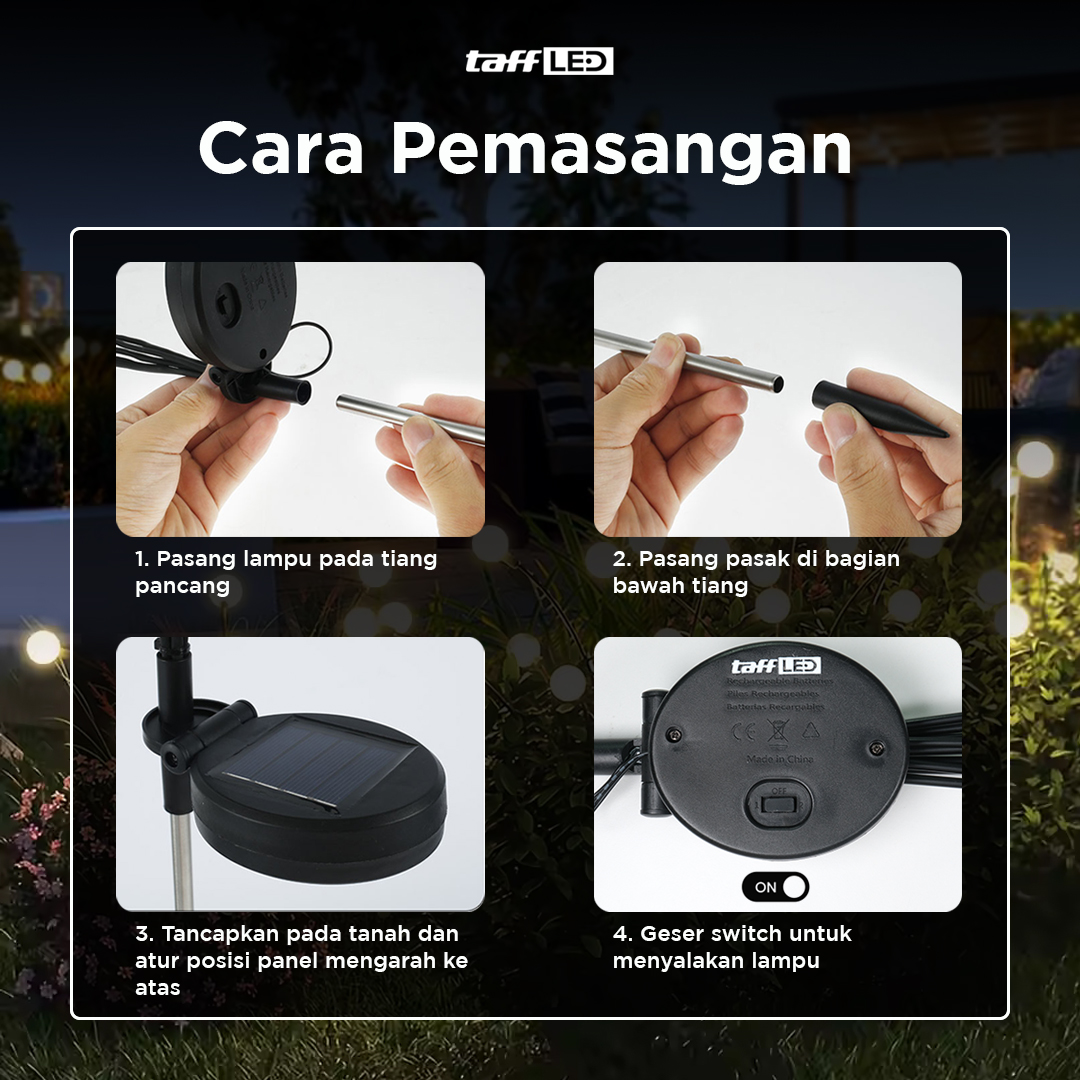 TaffLED Lampu Solar LED Firefly Waterproof Floor 10 Heads Warm White - H-10