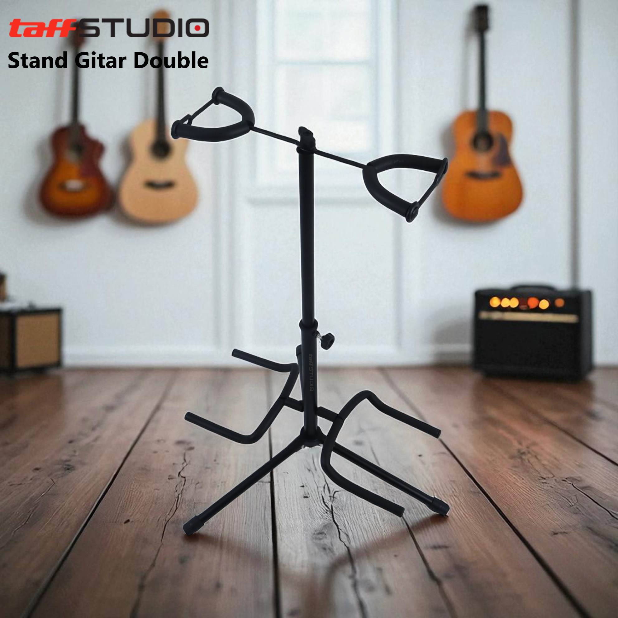 ginee_20251210151615287_3585299310.jpg TaffSTUDIO Stand Gitar Double Guitar Stand Metal Dock Adjustable - INU128