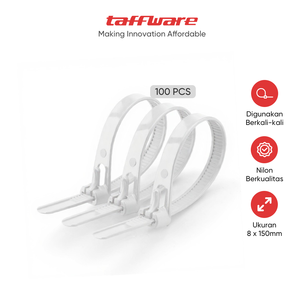 TaffGUARD Kabel Ties Zip Cable Organizer Reusable 8x150mm 100 PCS - Z815