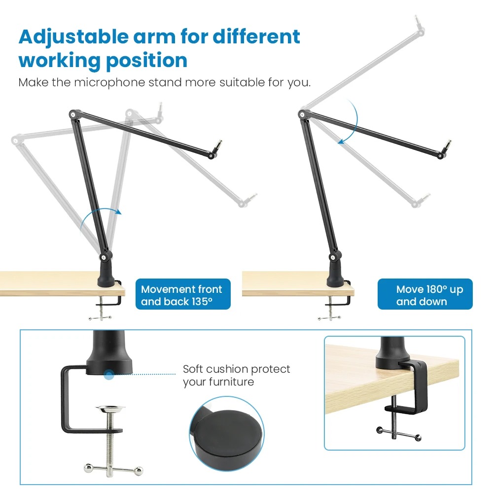 TaffSTUDIO Arm Stand Mikrofon Boom Arm Lazypod Aluminium - GAZ-60