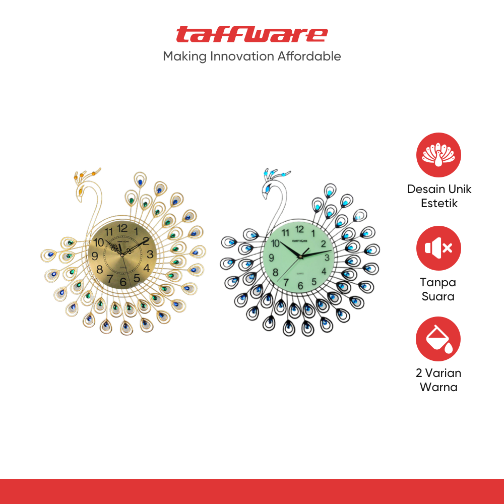 TaffHOME Jam Dinding Quartz Clock Diamond Peacock 52cm - H19