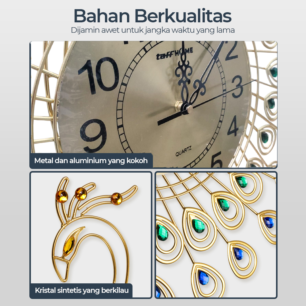 TaffHOME Jam Dinding Quartz Clock Diamond Peacock 52cm - H19