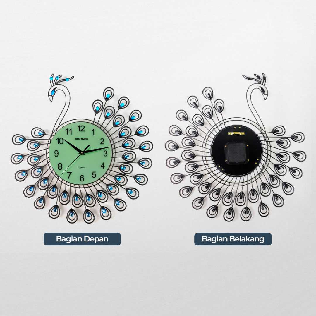 TaffHOME Jam Dinding Quartz Clock Diamond Peacock 52cm - H19