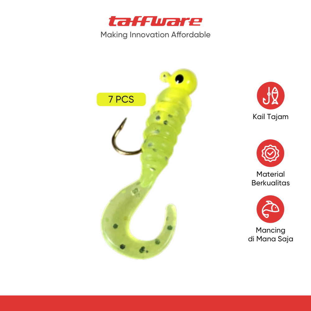 TaffSPORT Umpan Pancing Sea Bass Soft Bait Rigged Twirl 1.75g 7 PCS