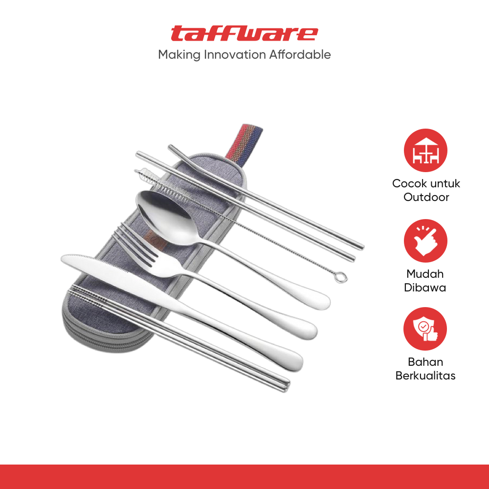 TaffHOME Set Alat Makan Sendok Garpu Pisau Sumpit Sedotan dengan Pouch - EA02300