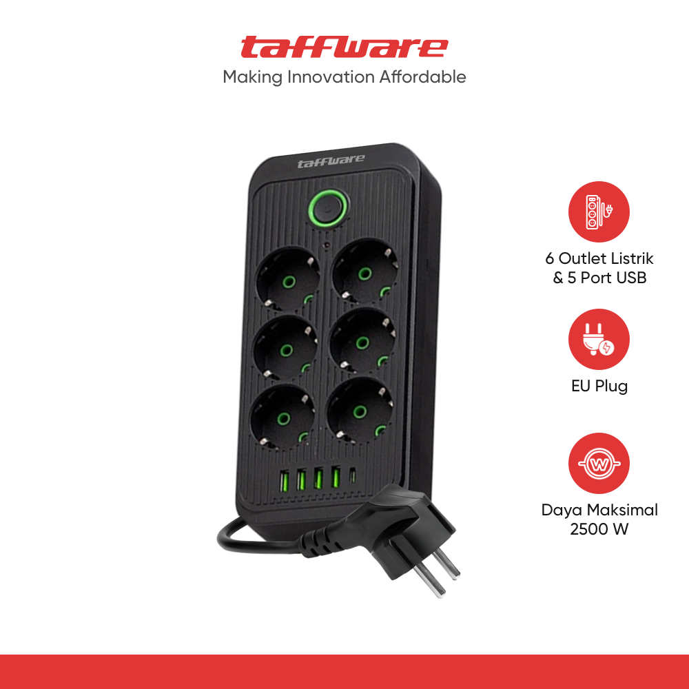 Taffware Stop Kontak USB Type C EU Plug Flame Retardant 10A 220V 2500W - QL-1075U