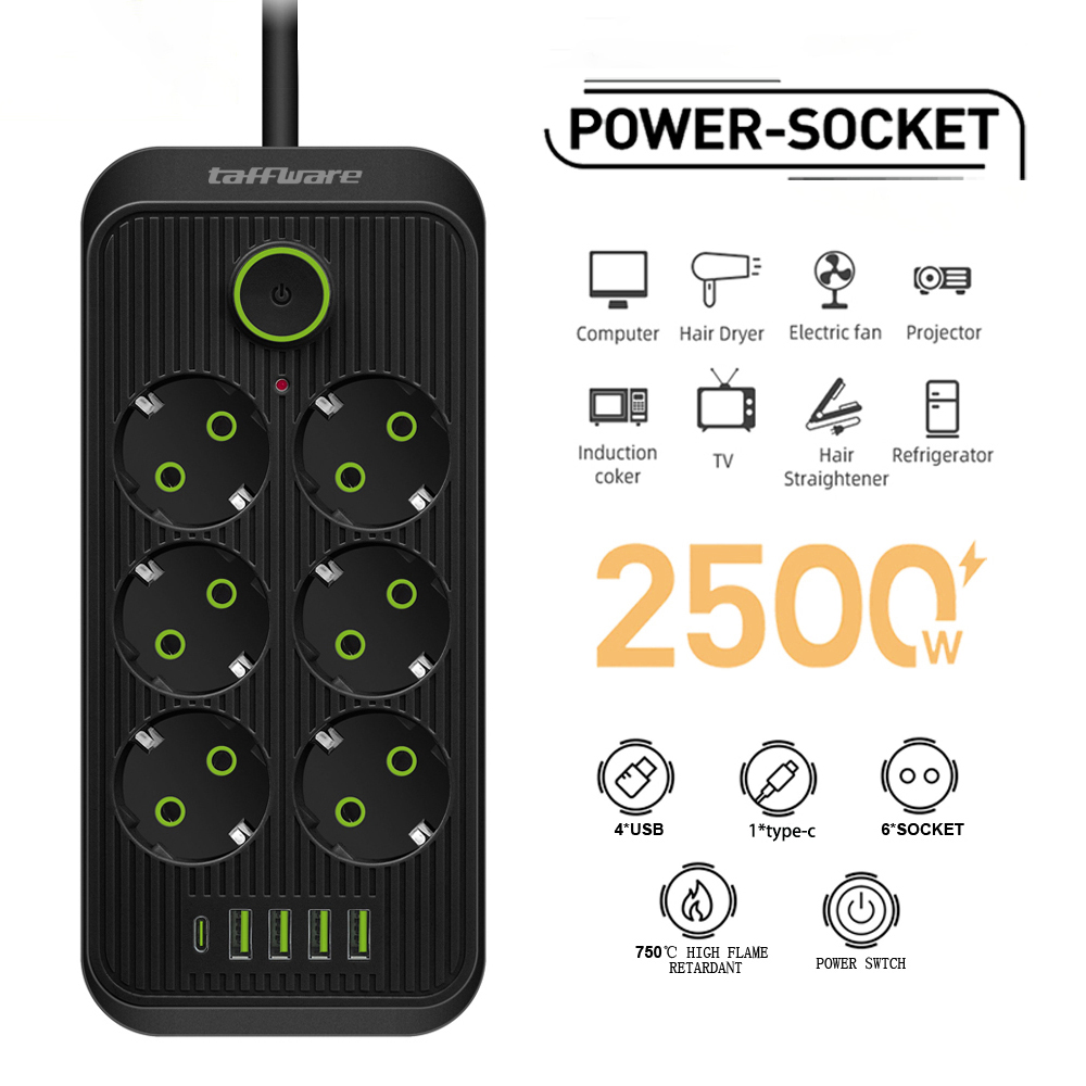 Taffware Stop Kontak USB Type C EU Plug Flame Retardant 10A 220V 2500W - QL-1075U