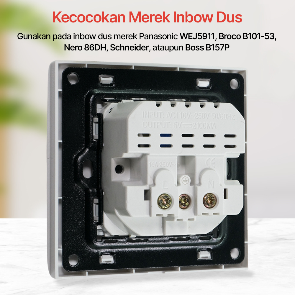 crop - 1 Taffware Stop kontak Dinding USB Type C Soket Listrik Square Wall - HB16