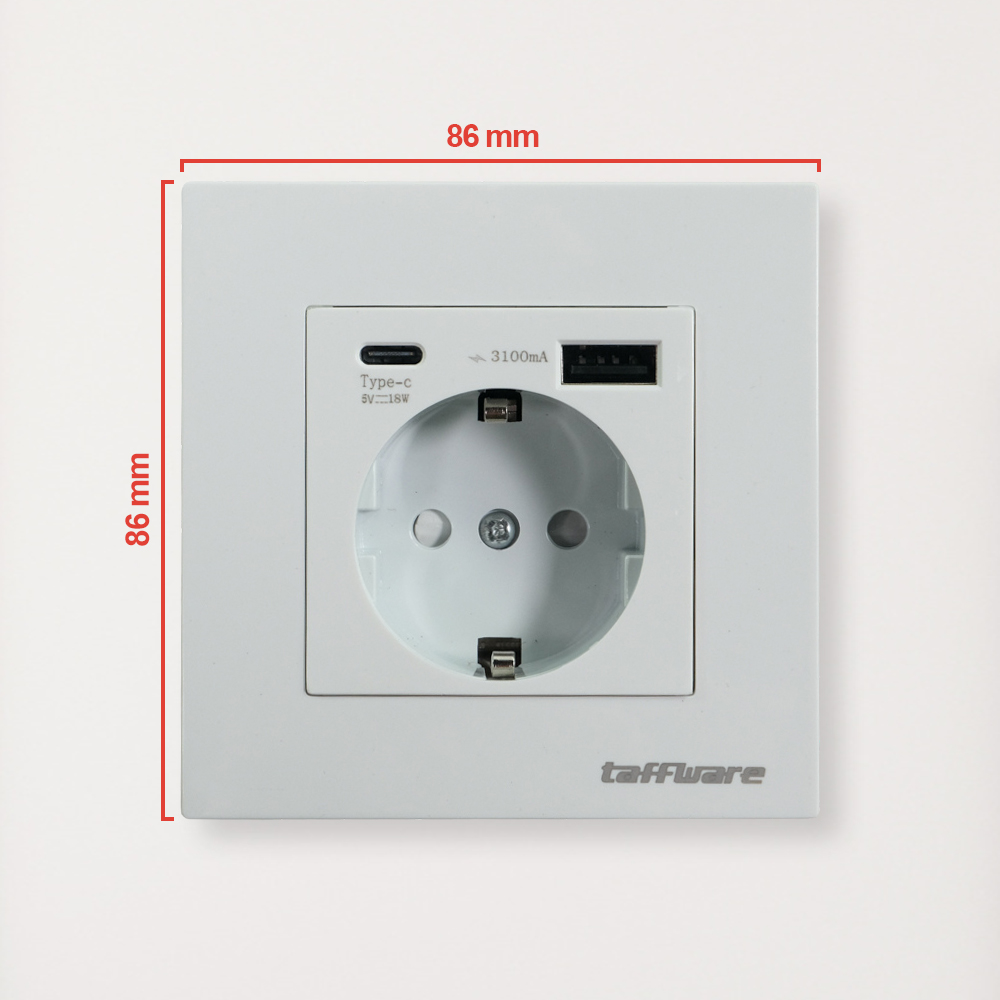 crop - 3 Taffware Stop kontak Dinding USB Type C Soket Listrik Square Wall - HB16