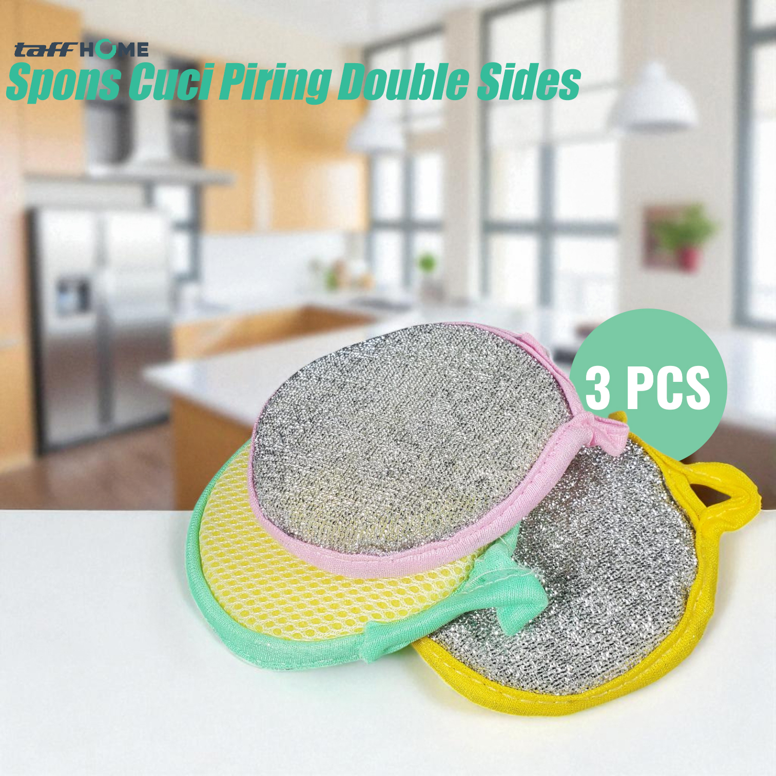 TaffHOME Spons Cuci Piring Double Side Cleaning Sponge 3 PCS - 020