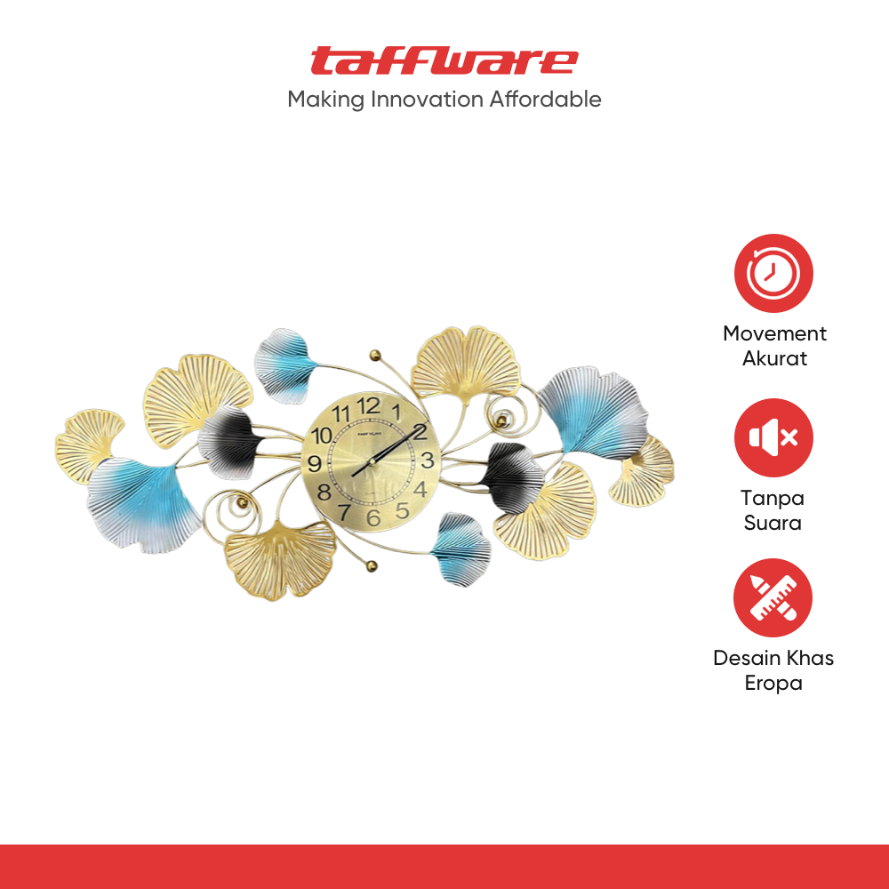 ginee_20260120183406565_7875254830.png TaffHOME Jam Dinding Besi Elegan Ginkgo Biloba Silent Movement 80cm - 2873