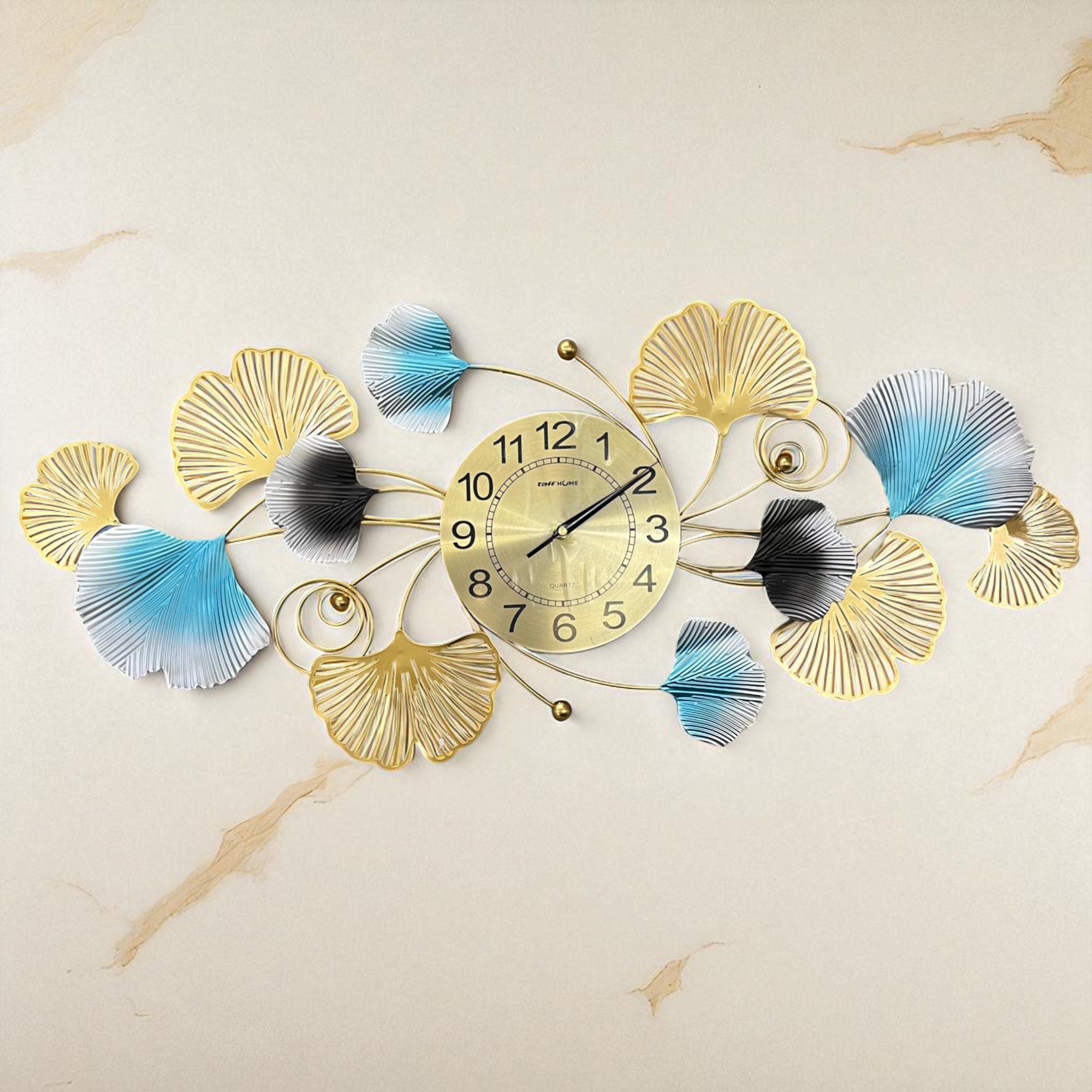 ginee_20260120183406645_7280207493.jpg TaffHOME Jam Dinding Besi Elegan Ginkgo Biloba Silent Movement 80cm - 2873