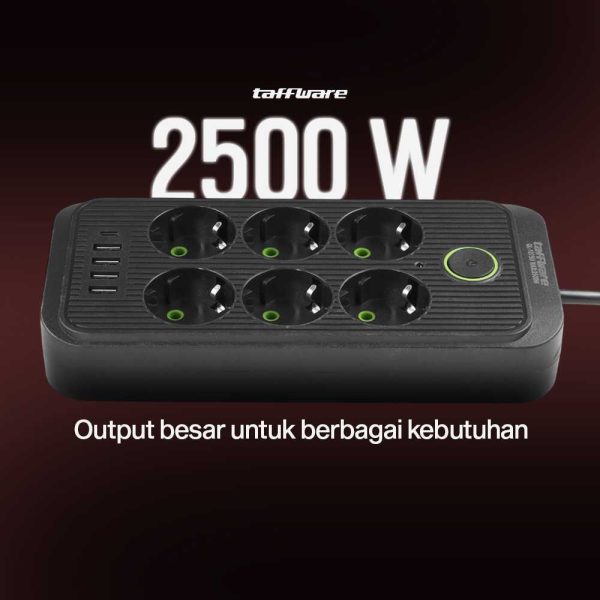 taffware-stop-kontak-kabel-usb-type-c-10a-110-250v-2500w-18m-6-lubang-f06uql-1075u (2) Taffware Stop Kontak USB Type C EU Plug Flame Retardant 10A 220V 2500W - QL-1075U