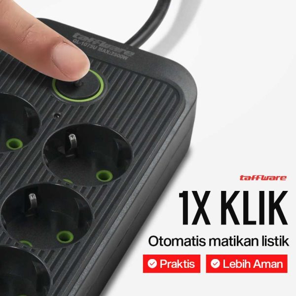 taffware-stop-kontak-kabel-usb-type-c-10a-110-250v-2500w-18m-6-lubang-f06uql-1075u Taffware Stop Kontak USB Type C EU Plug Flame Retardant 10A 220V 2500W - QL-1075U