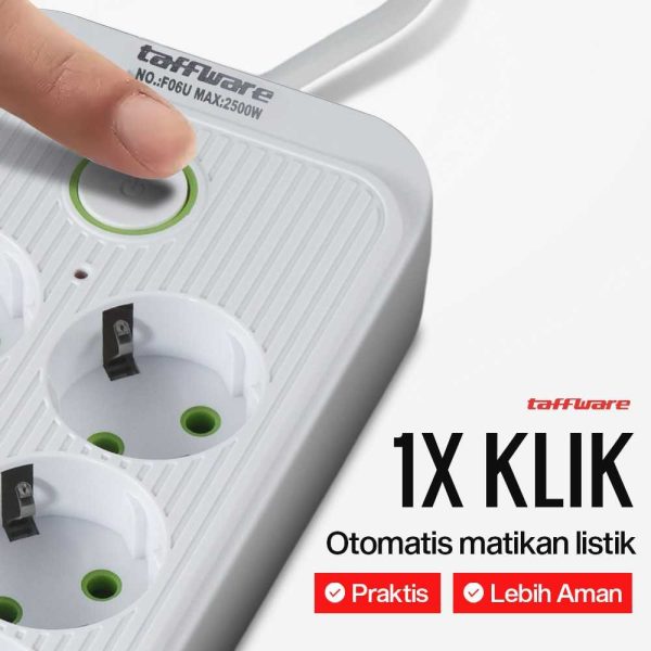 taffware-stop-kontak-kabel-usb-type-c-10a-110-250v-2500w-18m-6-lubang-ql-1075u (3) Taffware Stop Kontak USB Type C EU Plug Flame Retardant 10A 220V 2500W - QL-1075U