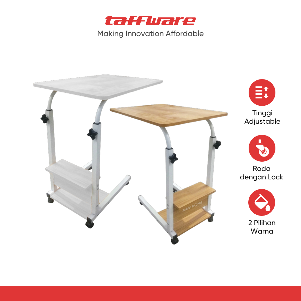 TaffHOME Meja Rak Laptop Adjustable Portable Desk with 1 Rack - ND03 - Brown/White