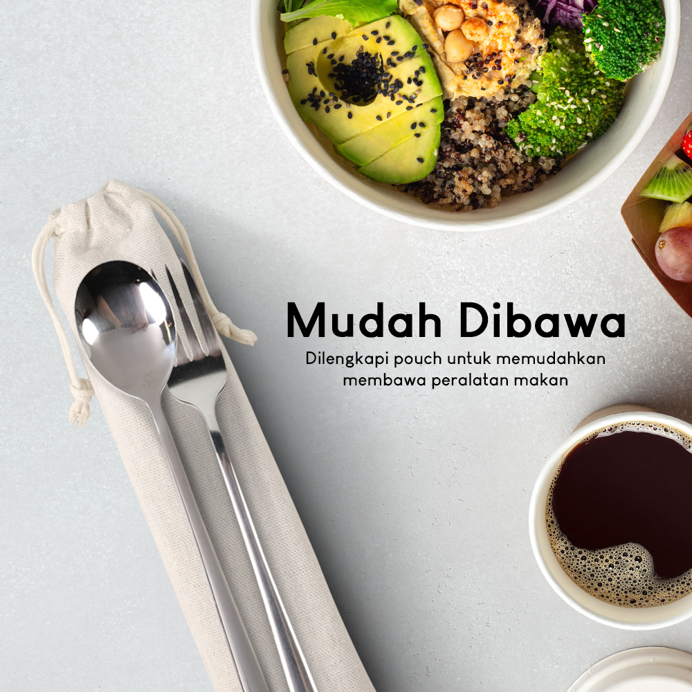 TaffHOME Set Alat Makan Sendok Garpu Sumpit Sedotan Cutlery with Pouch - T1