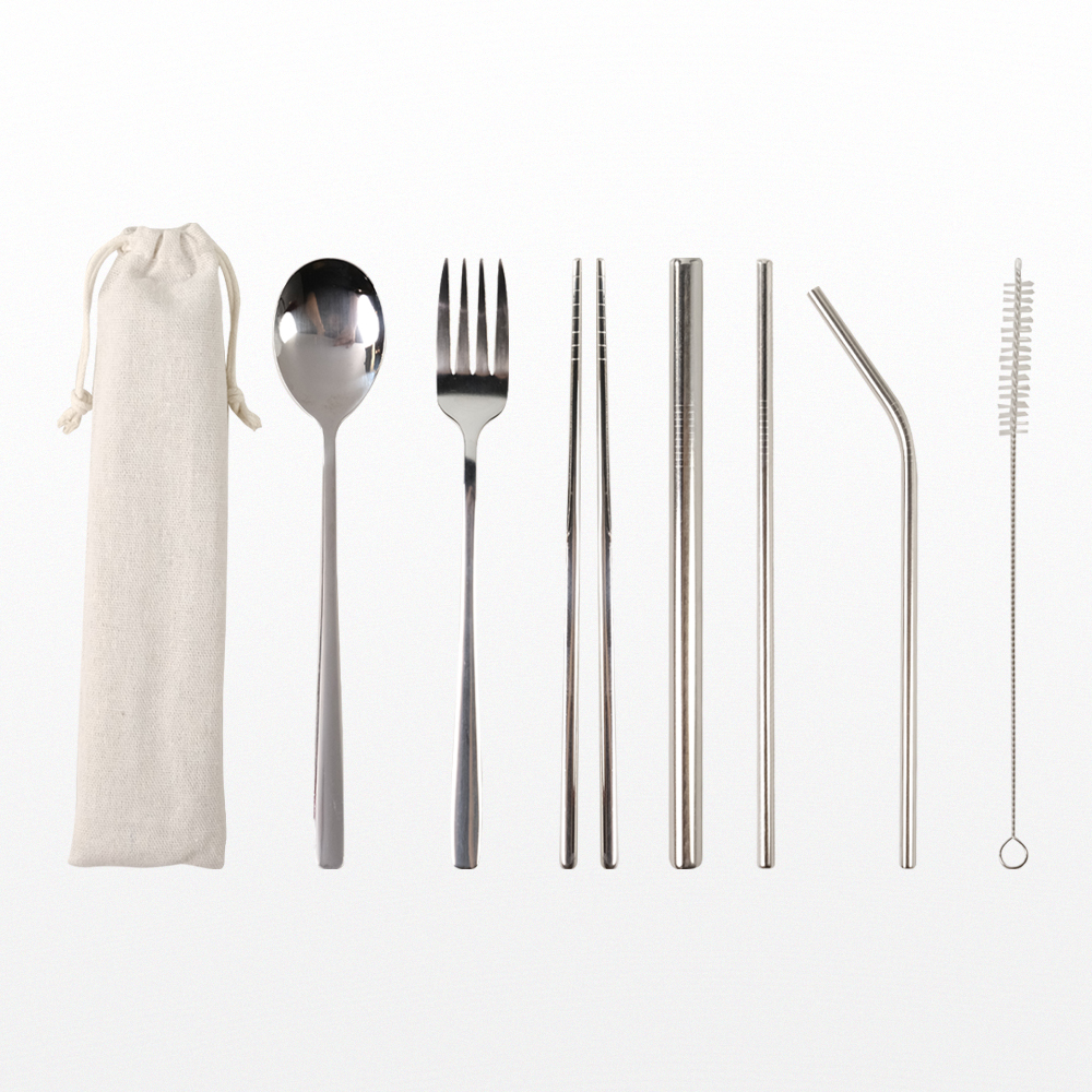 TaffHOME Set Alat Makan Sendok Garpu Sumpit Sedotan Cutlery with Pouch - T1
