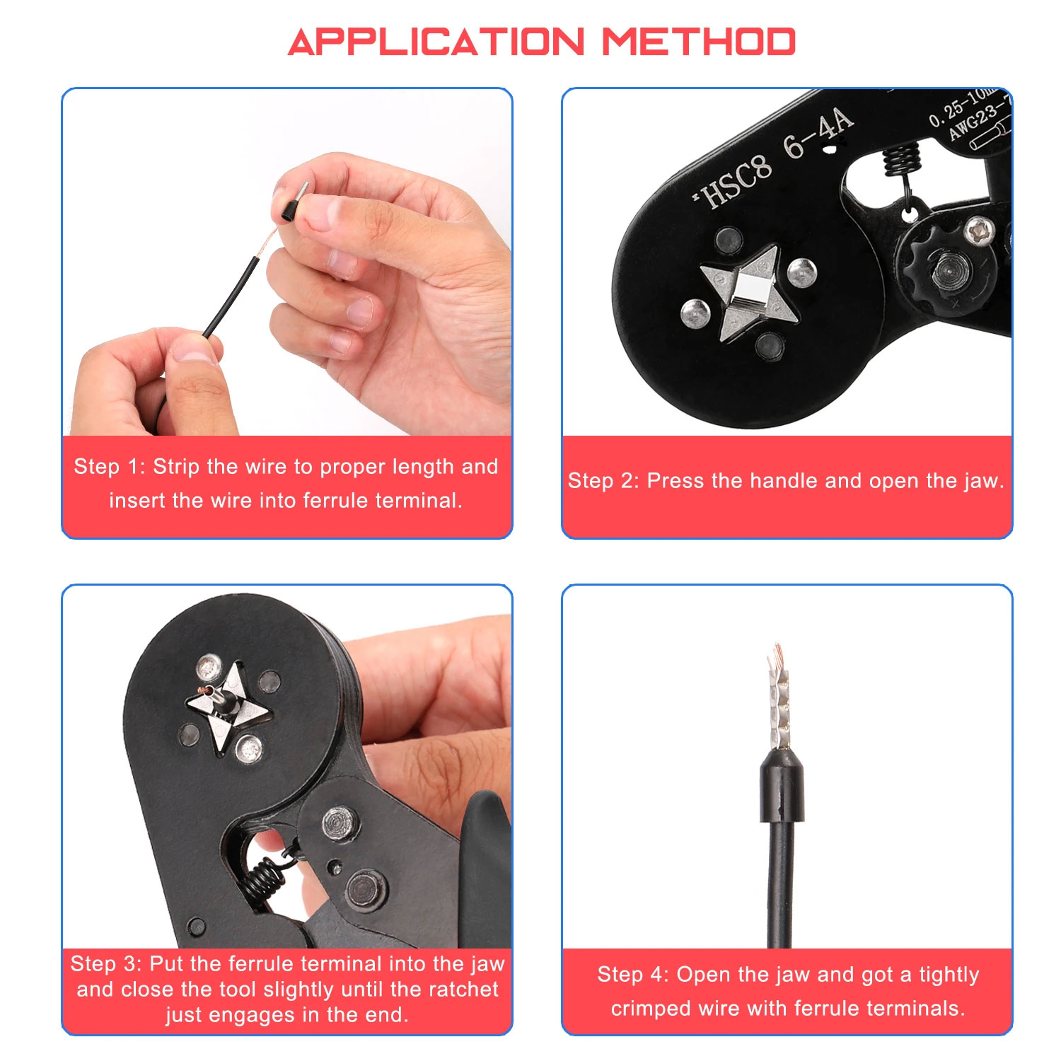 Taffware Tang Crimper Kabel Listrik Square Crimp AWG23-7 0.25-10 mm2 - HSC8 6-4A