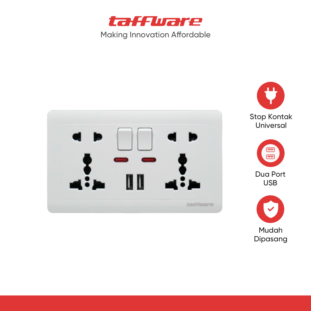 Taffware Stop Kontak Universal UK EU US 2 Slot 2 USB On/Off Switch - LC-86