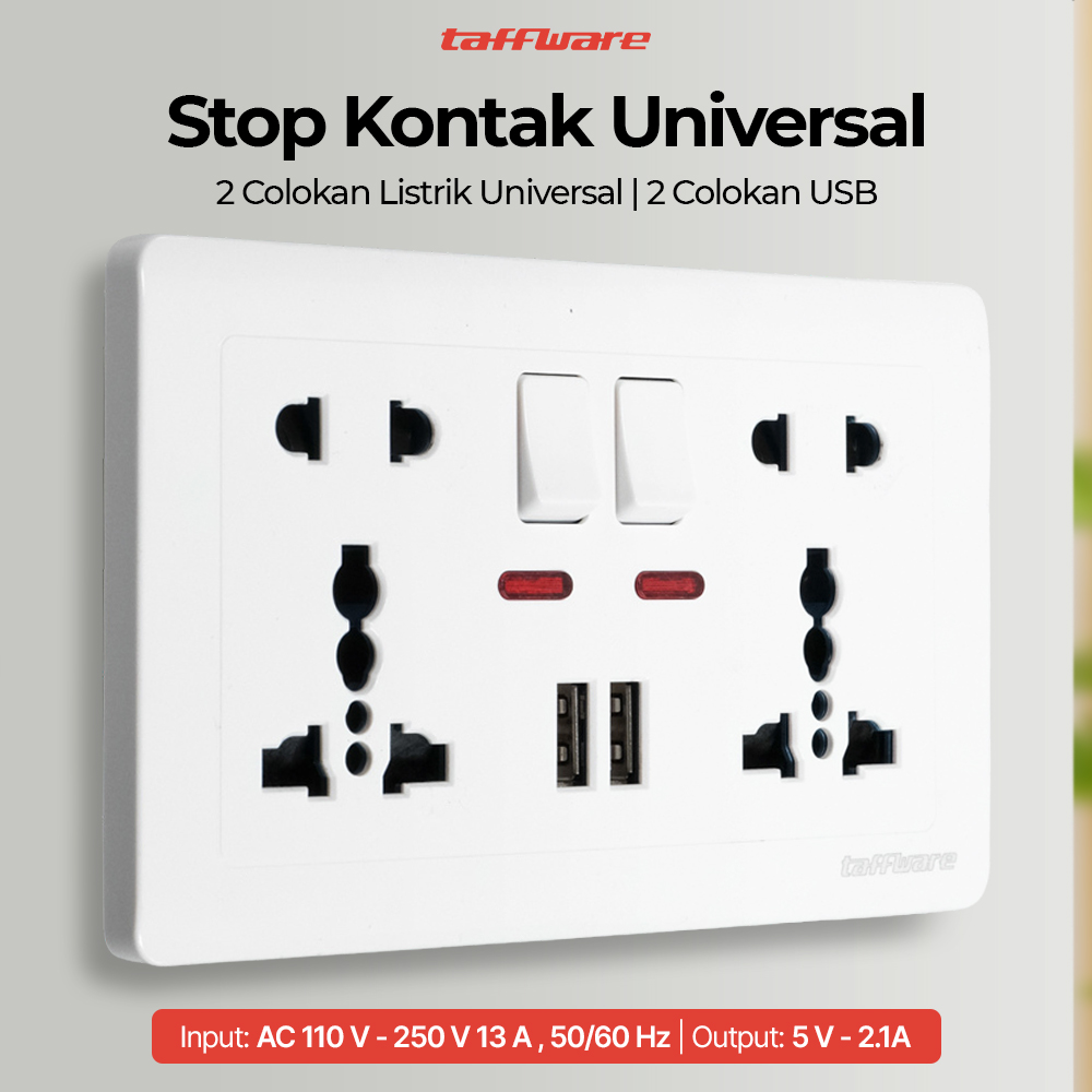 Taffware Stop Kontak Universal UK EU US 2 Slot 2 USB On/Off Switch - LC-86