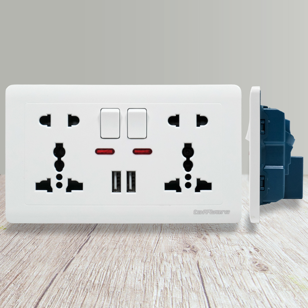 Taffware Stop Kontak Universal UK EU US 2 Slot 2 USB On/Off Switch - LC-86