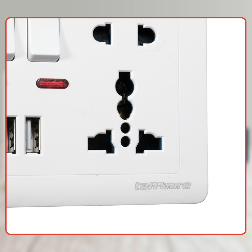 Taffware Stop Kontak Universal UK EU US 2 Slot 2 USB On/Off Switch - LC-86
