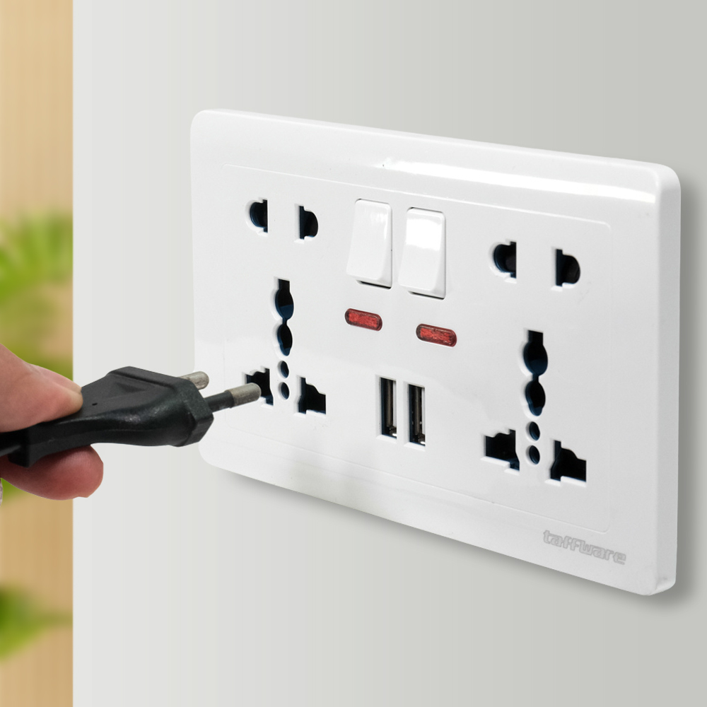 Taffware Stop Kontak Universal UK EU US 2 Slot 2 USB On/Off Switch - LC-86